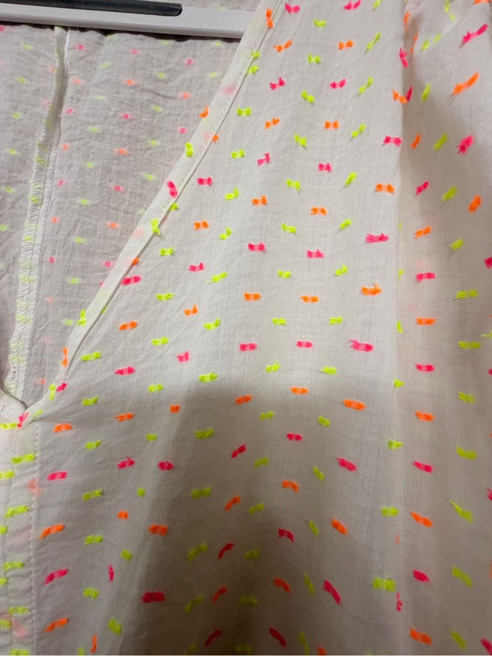 Lane Bryant Cream V-Neck Peasant Tunic with Neon Dot Embroidery